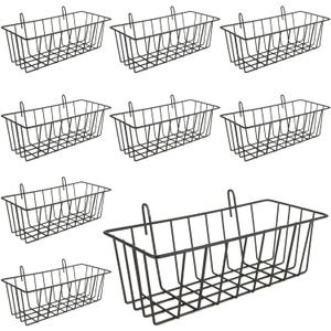 10 PCS Wire Baskets Wall Grid Panel Hanging Wire Basket Hanging Wall Baskets No Drilling Wall Hanging Baskets Grid Wall Storage Basket for Kitchen Bathroom Home Decor Supplies, Black
