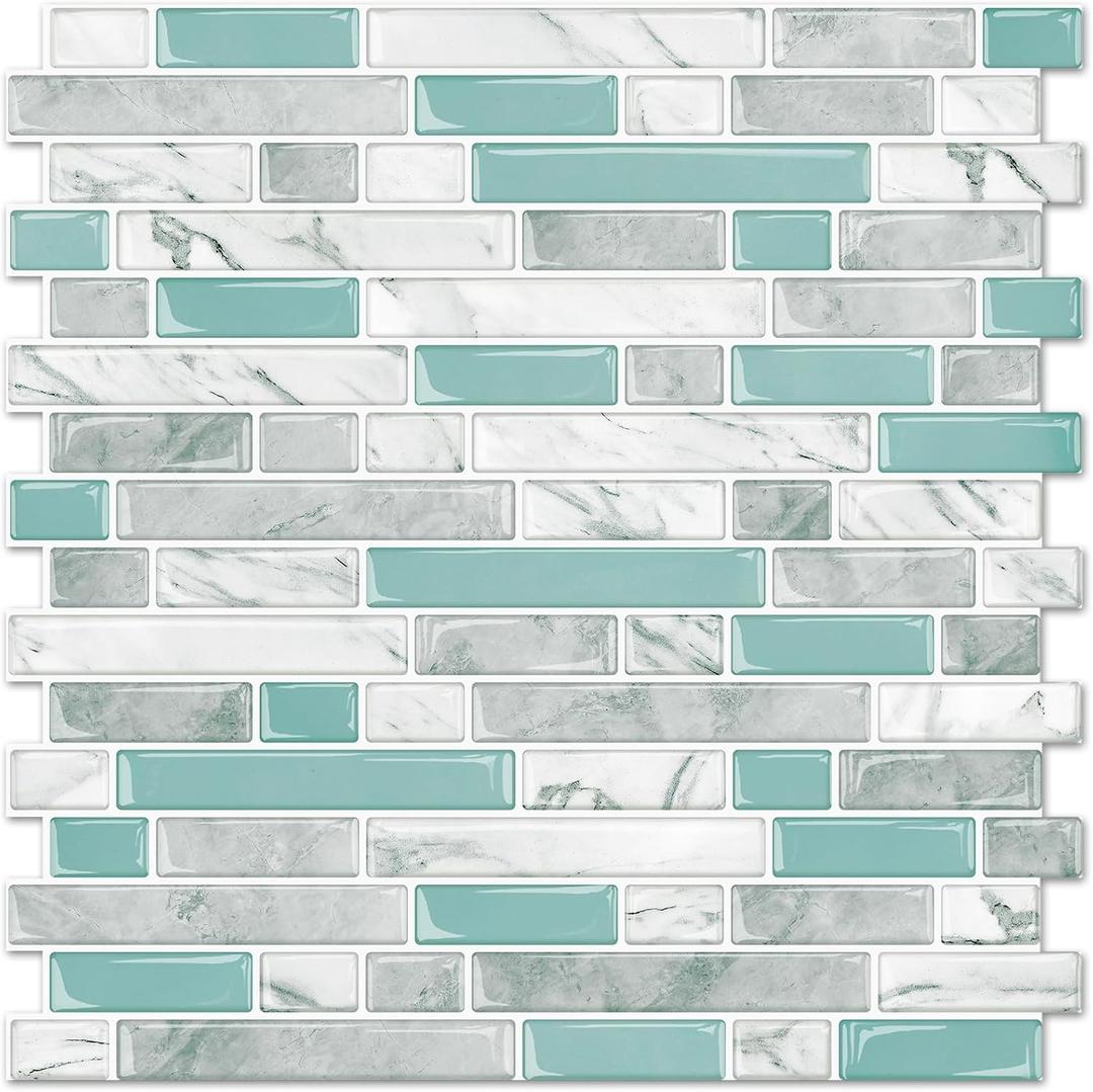 STICKGOO Peel and Stick Tile Backsplash for Kitchen, 1212Stick on Backsplash, Self Adhesive Tile for Kitchen Backsplash and Bathroom(10 Sheets, Thicker Design) (Green, White Marble, Grey)