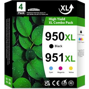 950XL 951XL Ink Cartridges High Yield (4-Pack, BK/C/M/Y) Compatible for HP 950 951 Ink Cartridges Combo Pack Replacement for OfficeJet Pro 8600 8610 8615 8620 8100 8630 8660 8640 276DW 251DW Printer