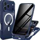 Seacosmo for iPhone 17 Pro Case, Full Body Bumper with Built-in Tempered Glass Privacy Screen Protector and Camera Lens Protection, Compatible with MagSafe, Shockproof Phone Case, 6.9", Deep Blue