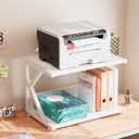 aboxoo Desktop Printer Stand with 2 Tier Wood Storage Shelves,Under Desk Printer Table,Multi-Purpose Home Office Desk Organizer for Fax Machine, Scanner (White)