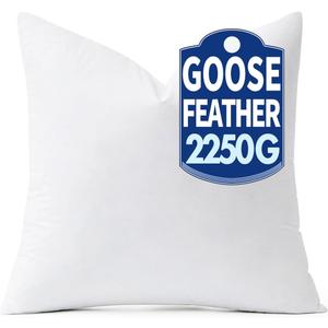 MIULEE 30 x 30 Goose Feather Down Euro Pillow with 100% Cotton Cover, Set of 1 Soft Fluffy Decorative Pillow Insert for Sofa Bed Couch Living Room White