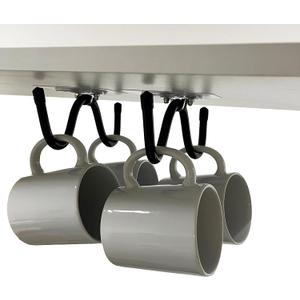 Pmsanzay Mug Cup Holder Under Cabinet Organizer - 2 Pack Self-Adhesive Cup Hooks Coffee Mug Holder,Mug Cup Storage Hanger,Coffee Bar Accessories for Kitchen, Pantry, Cabinet - No Drilling