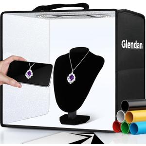 Glendan Portable Photo Studio Light Box,12"x12" Professional Dimmable Shooting Tent Kit with 112 LED Lights & 6 Backdrops for Jewelry and Small Items Product Photography (12*12 Inch)