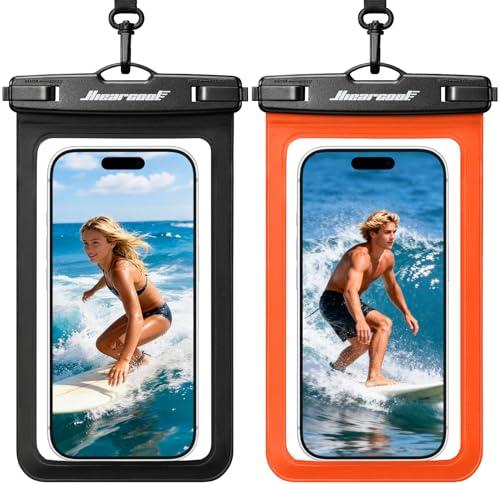 Hiearcool Waterproof Phone Pouch, Waterproof Phone Case, Waterproof Cellphone Pouch Under Water Beach Accessories for iPhone -Black&Orange -2Pack