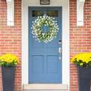 Sggvecsy Spring Summer Wreath for Front Door 22 Inch Artificial White Flower with White Tulips Greenery Leaves Lavender for All Seasons Home Farmhouse Indoor Outdoor Wall Decor