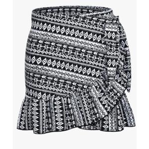 UPF 50+ Women's Ruffle Sarongs Beach Wrap Cover Up Swimwear Bikini Bottoms High Waisted Tankini Swim Skirts Swimdress, Black Folk Design, XS