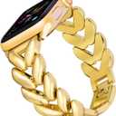VISOOM Gold Bracelet Compatible for Series 10/9/8 Gold Apple Watch Band 41mm/40mm/38mm Series 7/SE Women Dressy Luxury Wristband Jewelry Metal Watch Strap Replacement for iWatch Series 6/5/4/3/2/1