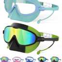Kids Swim Goggles with Nose Cover for 3-12, 2 Pack Anti Fog/UV Swimming Goggles Mask for Boys Girls Toddler