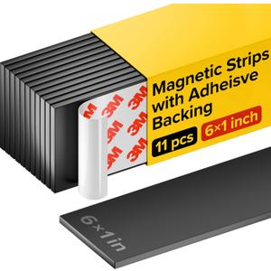Magnetic Strips with Adhesive Backing - Magnetic Tape for Crafts - Tool and Knife Magnet Strips for Kitchen, Garage and Garden - Adhesive Magnetic Tool Holder Strip for Wall (11 Pieces, 6" x 1")