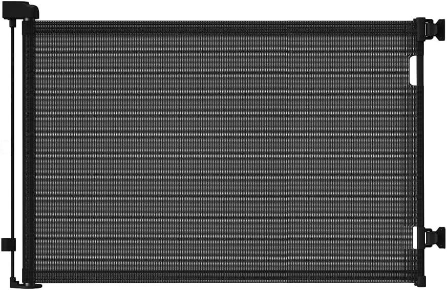 Retractable Baby Gate for Stairs 33 Height, Expands up to 71 Width Safety Gate for Infants, Toddlers, Dogs & Pets Easy Install, Secure Closure, Black Mesh Design for Indoor & Outdoor Use