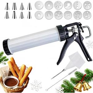 Cookie Maker, Large Size Spritz Cookies Press Gun Set 3 in 1 for Baking with 8 Christmas Cookie Discs, 4 Churros Discs and 8 Piping Tips Easy Clean Cookies Decorating Kit for Christmas Party