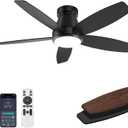 42 Inch Ceiling Fans with Lights, Quiet Reversible Fan with Remote & APP Control, 6-Speed, 3 Color Temperatures Dimmable LED, DC Motor, Low Profile Ceiling Fan for Bedroom Living Room, Black