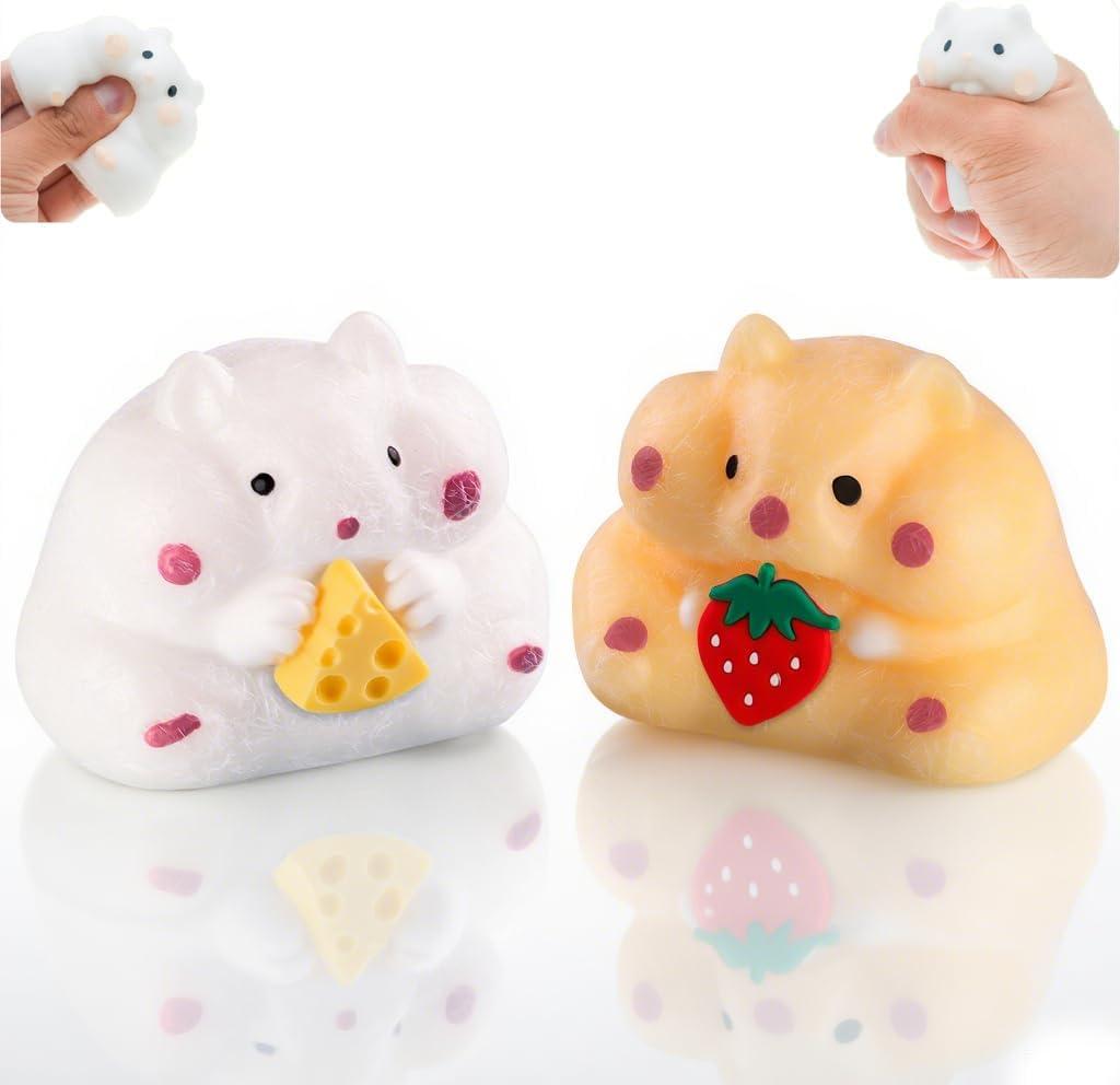 2PCS Hamster Squishy,Handmade Hamster Squeeze Toys,Ultra-Soft Realistic Pet Squeeze,Stress Relief Fidget Sensory Toys,Squishy Hamster for Children, Teens, and Adults