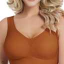 Wireless Bras for Women, Seamless Full Coverage Comfortable Soft V Neck No Underwire Support Push Up Everyday Bra (Small, Brown)