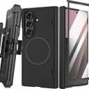 Maxdara for Z Fold 7 Magnetic Case with Belt Clip Holster, Compatible with Magsafe & Hinge Protection & Tempered Glass Screen Protector Magnet Hard Cover for Samsung Galaxy Z Fold 7 - Black