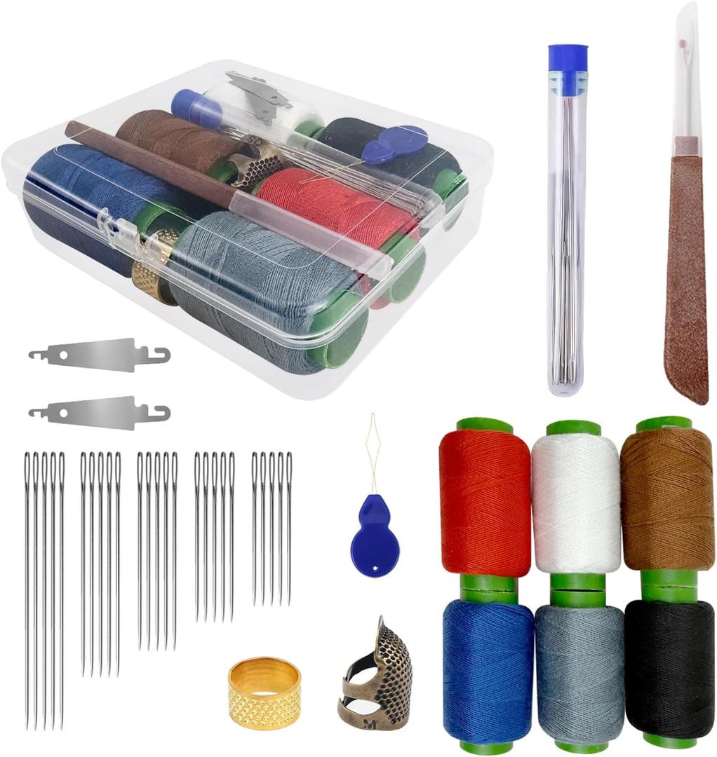 HaBuVoi Steel Needles for Hand Sewing,Big Eye Steel Needle Set,39 Pc Set -Transparent Box,25 Hand Sewing Needles,6 Colors Thread,3 Threading Needle,Suture Remover,Daily Repair & DIY Craft