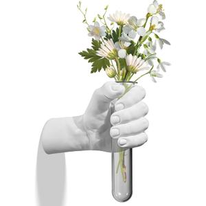 White Hand Wall Vase, Unique Home Wall Decor Art for Flowers, Funky 3D Sculpture Art, Eclectic Home Decor, Maximalist White House Decor for Bathroom, Living Room