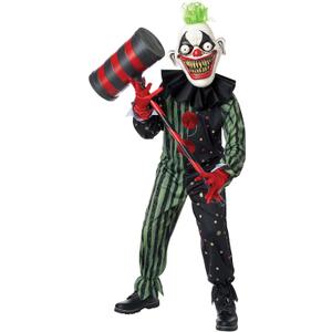 Boy's Crazy Eyed Clown Child Costume (XL (size 12-14), Black/Green)
