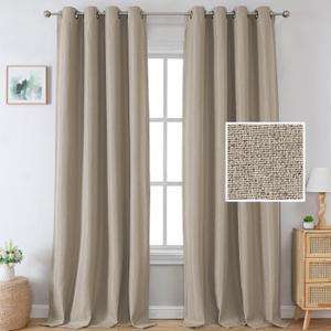 H.VERSAILTEX Linen Blackout Curtains 96 Inch Linen Textured Room Darkening Curtain for Bedroom Boho Rustic Farmhouse Decor Burlap Curtains Grommet Linen Curtain Drapes 2 Panels, Heather Light Taupe