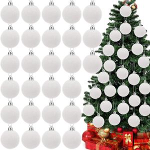 30 Pcs Christmas Velvet Balls 1.97 Flocked Christmas Hanging Ornaments Handmade Velvet Balls Xmas Tree Ornaments Xmas Tree Bulbs for Wedding Anniversary Party (White)