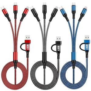 Travel Essentials, USB C Multi Charging Cable[3Pack 4ft] 6 in 1 USB A/C to USB C/Micro USB Connector Multiple Charger Cord for Cell Phone/Galaxy/PS/iPads and More