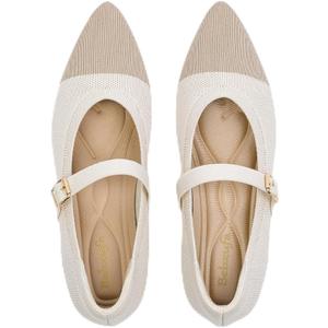 Women's Pointed Toe Knit Mary Jane Ballet Flats for Office Casual Wear Stretchy Dressy Slip-On Shoes with Arch Support