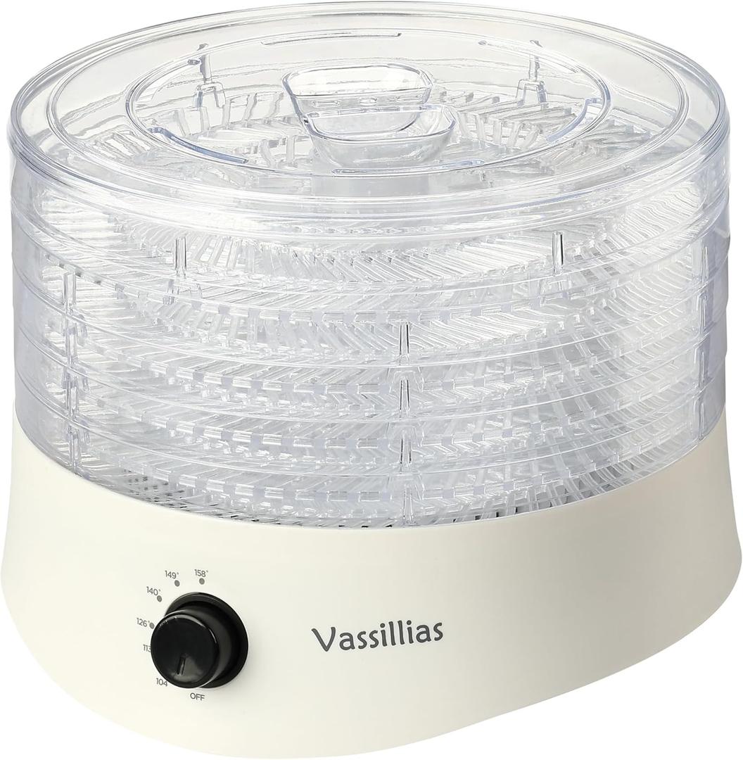 Food Dehydrator Dryer - Dehydrator for Healthy Food, Meat, Jerky, Fruit, Vegetable, Mushroom and Herb, 280W, 158F, Mini Dryer with 5 BPA-Free Drying Racks and Slide Out Tray, White, Model 704M