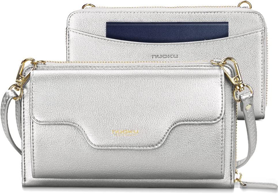 nuoku Passport Holder, RFID Blocking Passport Wallet with Zipper 2 Straps, Travel Document Organizer for Family (Silver)