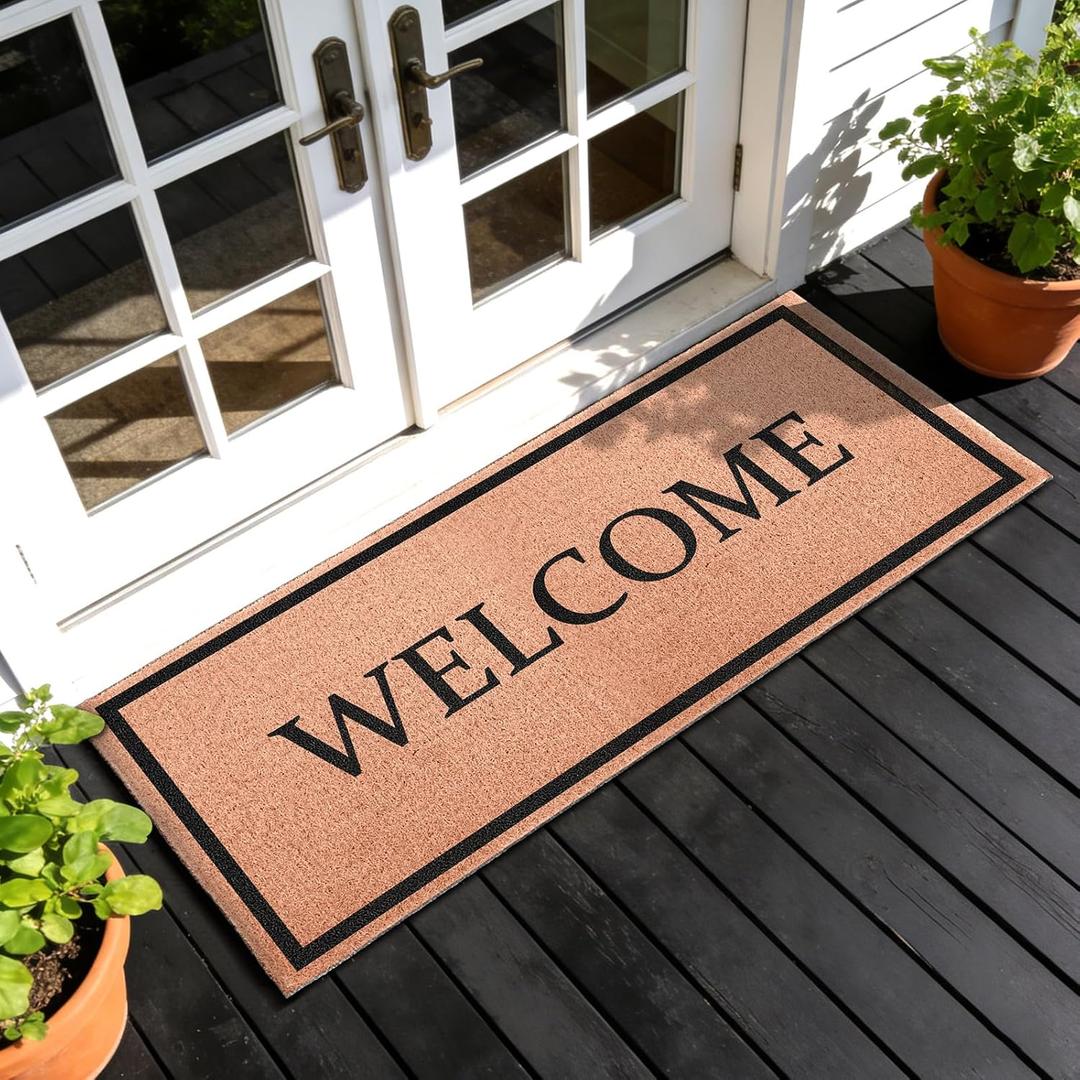 Welcome Long Doormat for Double Door Entrance, 24x59 Inch Heavy Duty Front Porch Rug with Non Slip PVC Backing, Extra Large Decorative Doormat, Oversized Welcome Mat for Indoor Outdoor Entryway