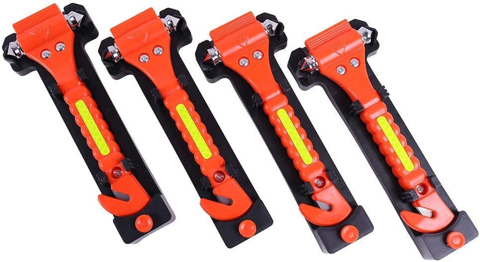 4 PCS GoDeCho Car Emergency Escape Window Breaker and Seat Belt Cutter Hammer with Light Reflective Tape,Life Saving Survival Kit