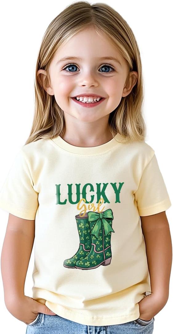 Toddler Boys St Patricks Day Shirt for Girls Funny Saint Patricks Day T-Shirts Kids Short Sleeve Tops Shamrock Tee 2-8 Years (Yellow)