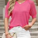 Dokotoo Women's Casual Short Sleeve Loose Crochet Tunic Tops Lightweight Knit Pullover Sweater Blouses (Pink, S)