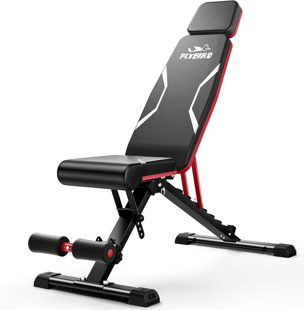 FLYBIRD Adjustable Weight Bench with Headrest, Foldable Workout Bench for Home Gym, Fit Users up to 6'5'', 750LBS Weight Capacity Exercise Bench -FBHR24