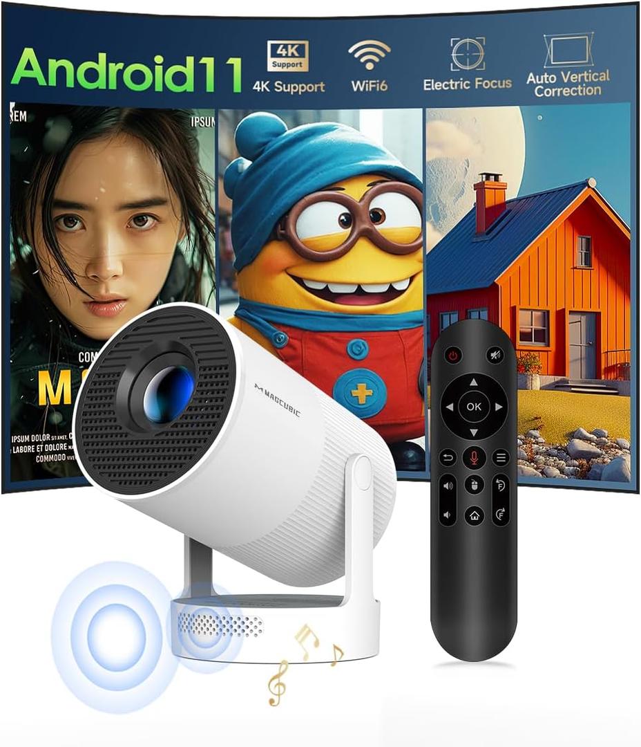 Electric FocusMagcubic Mini Projector 4K Support, Portable Projector with WiFi 6 and Bluetooth 5.4, Smart Proyector, 5W Soundbase Speaker, 180 Rotation for Home Theater HY300 Ultra