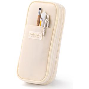 EASTHILL Big Capacity Pencil Case Large Pencil Pouch Stationery Pen Bag for Teen Girls-Cream