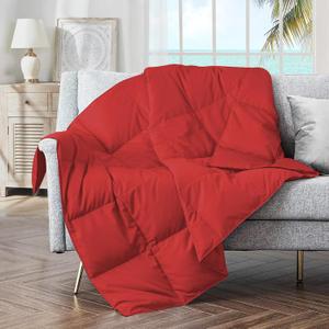 puredown Soft Feather Down Throw Blanket Lightweight Packable Couch Throw for Indoor and Outdoor Use,Throw 50"X70", Fiery Red