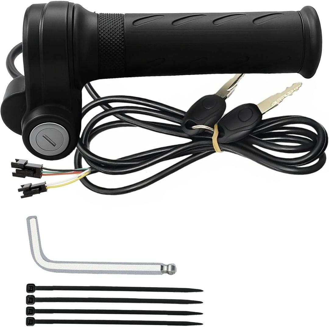 Full Twist Throttle Grip for Ebike 3 Pin,Electric Bike Throttle with Key Ignition, Universal Plug and Play Throttle for Upgrading Electric Scooter Trike Accessories Universal Voltage (Right)