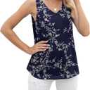 Jouica Women's Casual Sleeveless Blouse Dressy Tank Top for Women Evening,Navy Blue Leaves,XX-Large