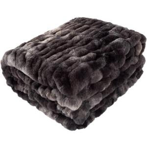 Oversized Ruched Faux Fur Blanket - 60x80-Inch Jacquard Faux Fur Queen-Size Throw for Sofas and Beds - Luxurious Bedding by Lavish Home (Black)