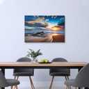 Artitude Beach Sunrise Canvas Wall Art: Modern Ocean Sea Wave Picture Coastal Rock Scene Painting Blue Seascape Print Relaxing Seaside Seashore Artwork Photography for Bedroom Living Room Decor