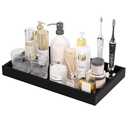 ZHWS Black Bathroom Vanity Tray for Countertop Perfume Makeup Jewelry Candle Decor, Kitchen Tray for Soap Dispenser Spice Salt, Large Black Tray for Toilet Tank Paper, Serving Nightstand 13”x6.5”