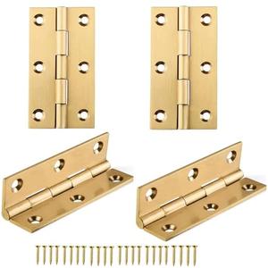 8 Pcs,Solid Brass Butt Hinge,High-end Brass Hinges Door Hinges,Folding Butt Hinges Furniture Cabinet Butt Hinges with Hinge Fixing Screws, Gold, 2.5 Inch