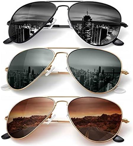 KALIYADI Classic Aviator Sunglasses for Men Women Driving Sun glasses Polarized Lens UV Blocking, 3 Piece