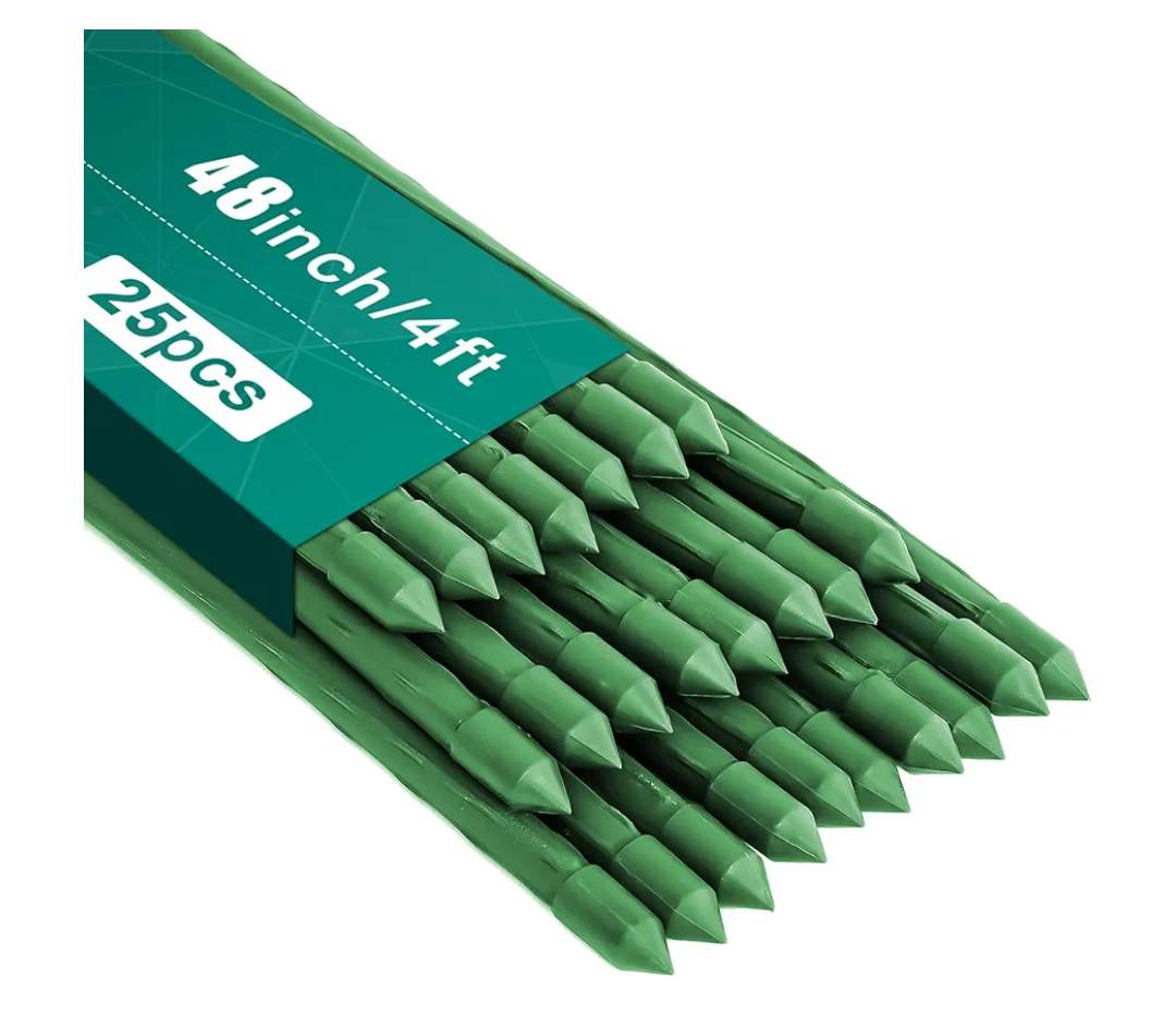 FEED GARDEN Garden Stakes 48 Inch 4ft 25 Pack,Sturdy Plant Metal Sticks Support,Plastic Coated Plant Stakes,Tomato Stakes,Beans,Trees
