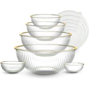 COOK WITH COLOR 12 Pc Glass Mixing Bowl Set with Lids  Borosilicate Glass Nesting Bowls for Cooking, Baking and Meal Prep, Fluted with Gold Rim