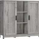 Iwell Storage Cabinet with 2 Doors and 4 Adjustable Shelves, Buffet Cabinet with Storage, Floor Cabinet for Living Room, Entryway, Kitchen, Rustic Gray (Grey)