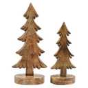 AuldHome Design Wooden Christmas Trees (Set of 2, Natural); Tabletop Handmade Wood Trees w/Rectangular Base for Holiday Home Decor