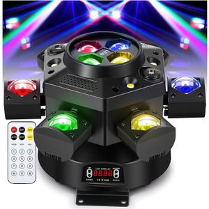 Moving Head DJ Lights, Spolehli 150W RGBW LED Stage Light with 6 Arms Beam, Bee-Eye Light with Mixed Lighting Effects, Sound Activated, DMX 512 Remote Control DJ Lights for Disco Club Wedding Party
