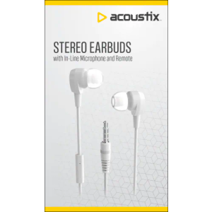 Acoustix Stereo Ear Buds with Microphone - White, 3.5 mm